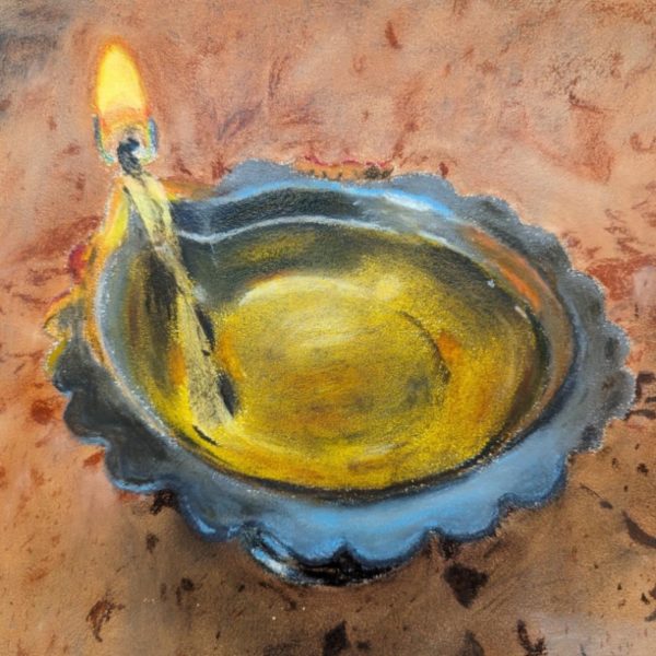 Traditional Indian lamp. It signifies new beginnings and positivity. (Pastel Art)